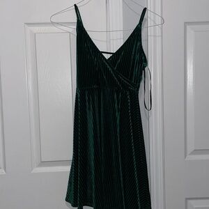 Green velvet mini dress